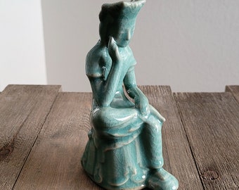 Handmade Korean Celadon Ceramic Pensive Bodhisattva Sculpture, Buddha, Home Decor