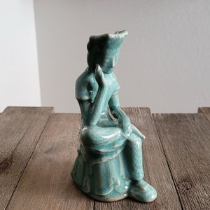 Handmade Korean Celadon Ceramic Pensive Bodhisattva Sculpture, Buddha, Home Decor