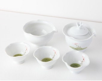 Handmade Korean Baekja White Porcelain Tea Set with Lotus Leaf Shape, Shiboridashi Teapot