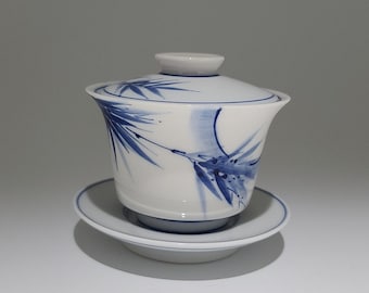 Handmade Hand-painted Korean Chunghwa Baekja White Porcelain Ceramic Teapot - Moon and Bamboo (월죽도)