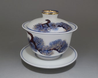 Handmade Korean Chunghwa Baekja White Porcelain Gaiwan Tea Pot - Golden Pine Tree, Gong Fu Cha, Tea Ceremony