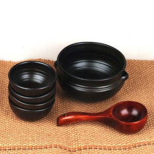 Handmade Korean Onggi Makgeolli Set for 4 - 1 Bangguri Bowl and 4 Cups