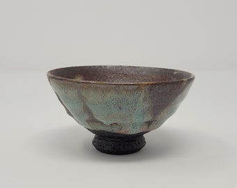 Handmade Wood-Fired Korean Teacup with Monet Glaze on Dark Clay