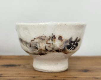 Handmade Charcoal Fired Korean Baekja Tea Cup - Cat