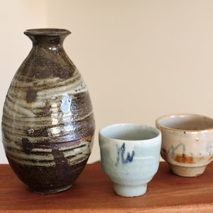 Handmade Wood-fired Korean Ceramic Sake Set for 2