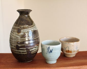 Handmade Wood-fired Korean Ceramic Sake Set for 2