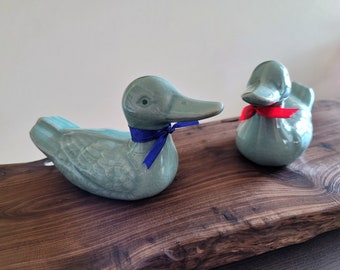 Handmade Korean Celadon Ceramic Geese, Home Decor, Wedding Gift by Master Potter Hyo Chun