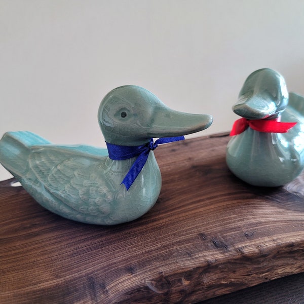 Handmade Korean Celadon Ceramic Geese, Home Decor, Wedding Gift by Master Potter Hyo Chun