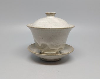 Handmade Wood-Fired Korean Dumbung Buncheong Gaiwan Teapot