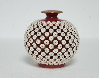 Handmade Korean Ceramic Jinsa Glaze Plum Blossoms Vase with Openwork