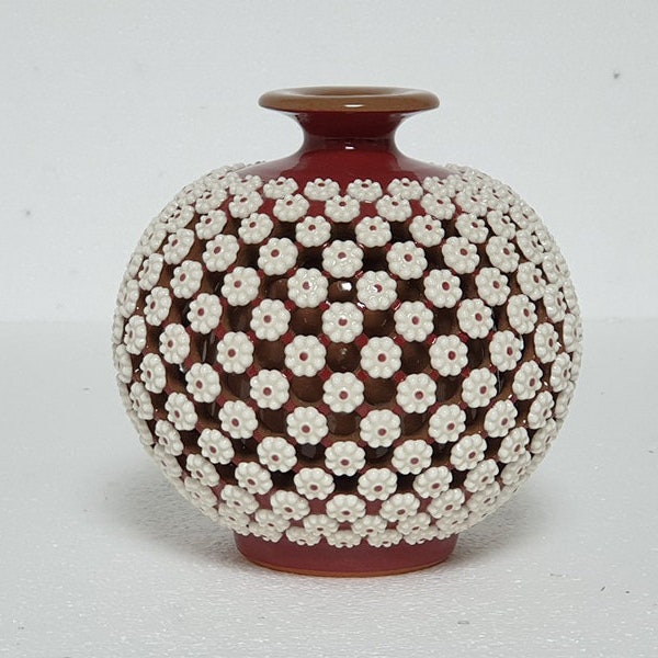 Handmade Korean Ceramic Jinsa Glaze Plum Blossoms Vase with Openwork, Traditional, Home Decor