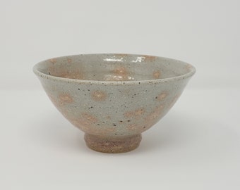 Handmade Korean Buncheong Ceramic Tea Bowl with Fall Foliage Pattern