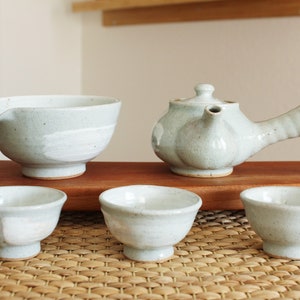 Handmade Korean Feldspar-Glazed Ceramic Tea Set for 3 with Gift Box, Kyusu Teapot, Gong Fu Tea, Tea Ceremony