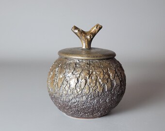 Handmade Wood Fired Korean Ash Glazed Ceramic Tea Caddy for Loose Tea Storage