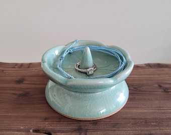 Lotus Leaf Ring Holder, Dish for Bracelets and Jewelry - Handmade Korean Celadon Ceramic