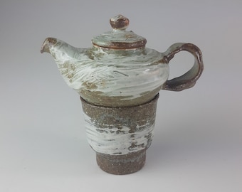 Handmade Wood-Fired Korean Gwiyal (Hakeme) Buncheong Teapot & Teacup