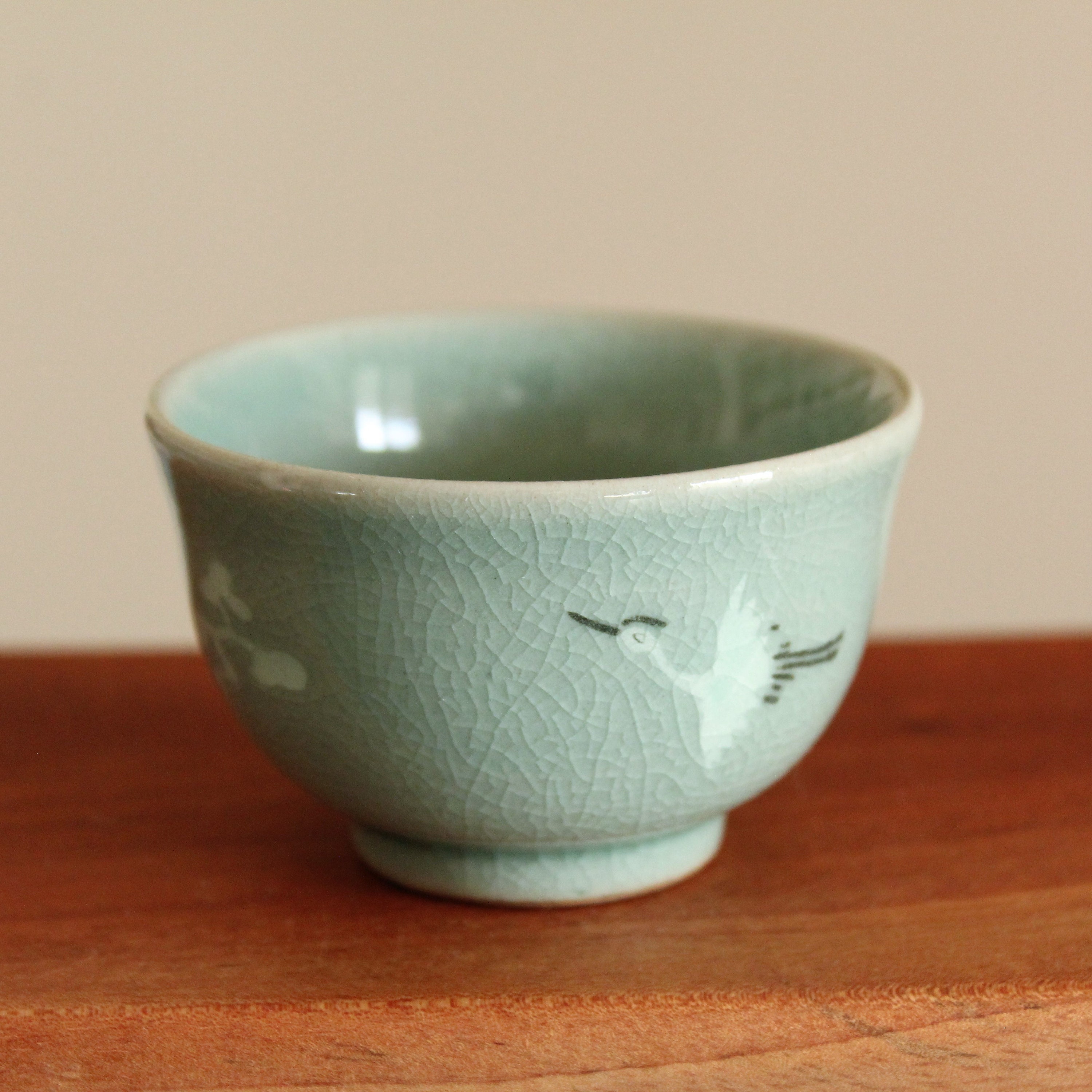 Handmade Korean Celadon Tea Set for 3 with Gift Box Clouds and Cranes, Kyusu Teapot
