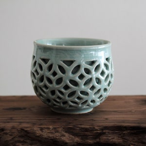 Handmade Korean Celadon Cup with Openwork