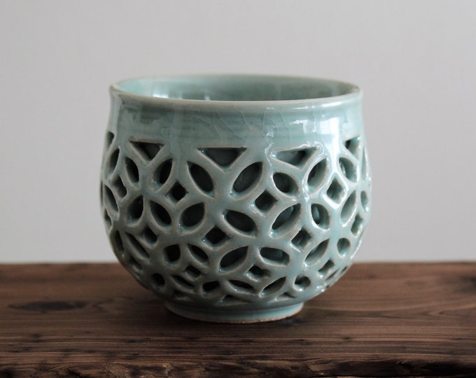 Handmade Korean Celadon Cup with Openwork