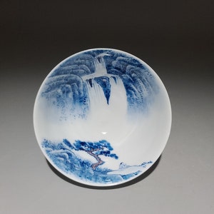 Handmade Korean Chunghwa Baekja White Porcelain Teacup - Pine Tree & Waterfall, Gong Fu Cha