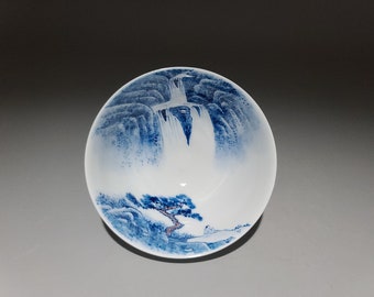 Handmade Korean Chunghwa Baekja White Porcelain Teacup - Pine Tree & Waterfall, Gong Fu Cha