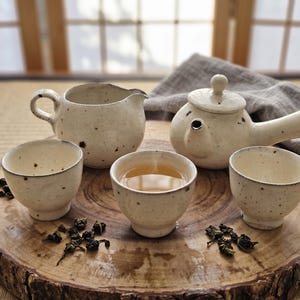 Handmade Buncheong Teaset: Korean Charcoal-Fired Teapot, Cups