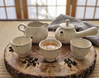Handmade Buncheong Teaset: Korean Charcoal-Fired Teapot, Cups