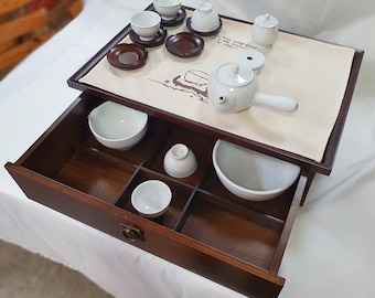 Handcrafted Korean Wooden Tea Table, Gong Fu Cha, Tea Ceremony