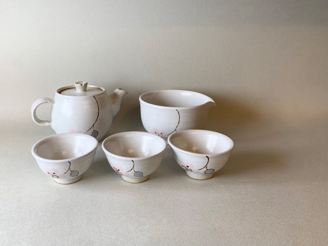 Handmade Korean Matte White Porcelain Tea Set With Flower Painting for ... - Korean Handmade Bamboo Earthenware Tea Sets