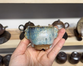 Handmade Wood Fired Korean Byulbam Glaze Teacup with Two Ears (Yang Yi)