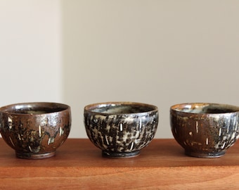 Handmade Charcoal-fired Korean Gwiyal (Hakeme) Buncheong Tea Cups, Small, Gong Fu Tea, Tea Ceremony