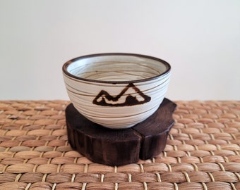 Handmade Korean Chulhwa (Iron Painting) Buncheong Teacup/Sake Cup - Mountains