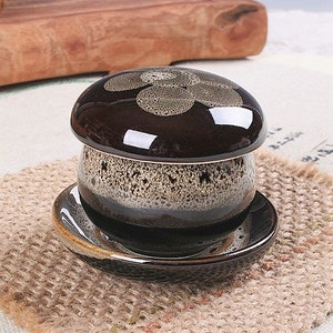 Handmade Korean Chunmok (Tenmoku) Ceramic Tea Set for 1, Infuser, Strainer, Gong Fu Cha, Tea Ceremony