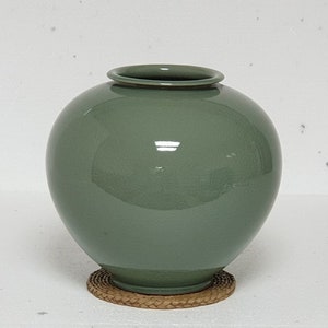 Handcrafted Korean Celadon (Cheongja) Moon Jar | Iconic Goryeo Ceramic Art by Master Han Gi Woong | Unique Home Decor Vessel