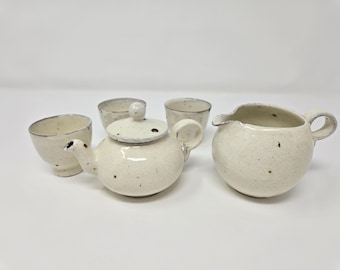 Handmade Charcoal-Fired Korean Dumbung Buncheong Teaset for 3, Teapot, Fair Cup, Teacups, Gong Fu Cha, Tea Ceremony, Tea Set