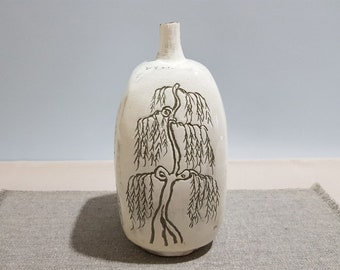 Handmade Korean Buncheong Vase with Willow Tree
