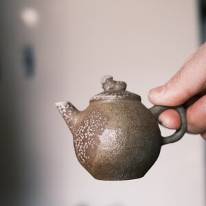 Handmade Wood-fired Korean Natural Glaze Ceramic Teapot with Rabbit, Gong Fu Cha, Tea Ceremony