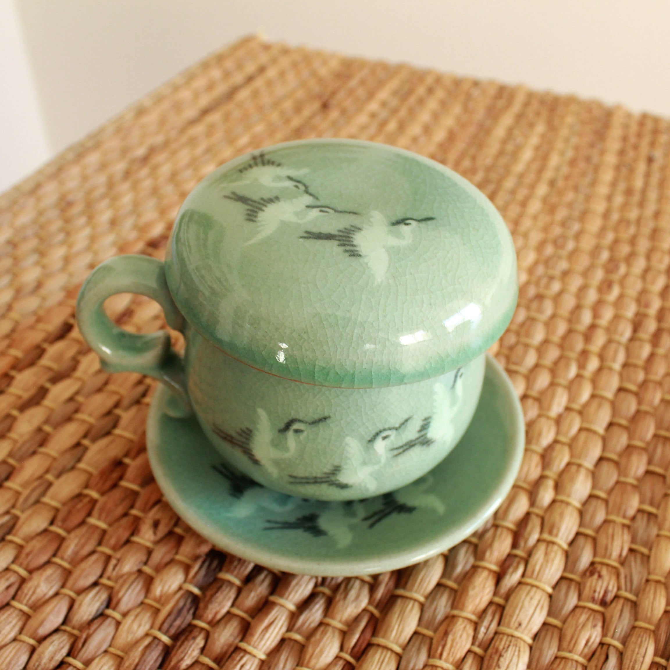 3 Cranes Handmade Korean Celadon Tea Set for 2 Tea Cup Etsy
