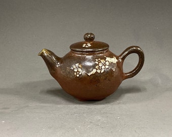 Handmade Wood-fired Korean Natural Glaze Ceramic Teapot with Plum Blossom Pattern