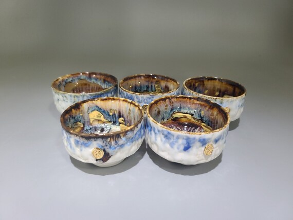 手作りの手描きの韓国の会寧茶碗、金の絵の具、功夫茶、茶道 - Etsy 日本