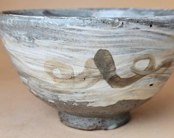 Handmade Buncheong Wildflower Tea Bowl Sabal Pottery by Master Kim Chun-heon