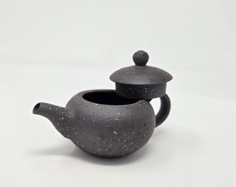 Handmade Wood-Fired Korean Teapot | Gimhae Dark Clay Gong Fu Cha Pot by Lim Yongtaek | Tea Ceremony Art