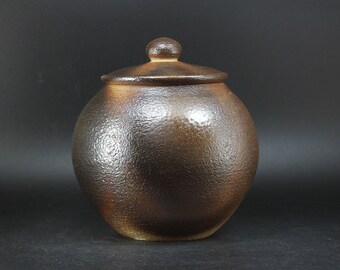 Handmade Wood Fired Korean Natural Glazed Ceramic Tea Caddy for Loose Tea Storage