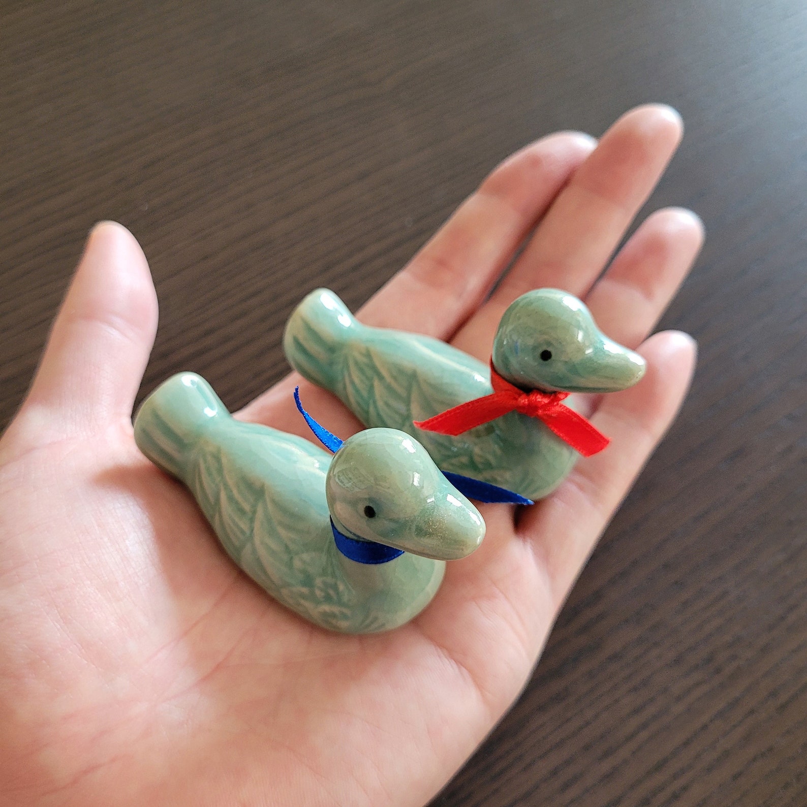 Handmade Celadon Ceramic Geese: Korean Wedding Decor by Master Potter