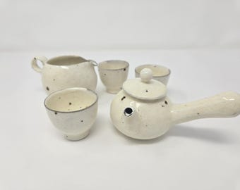 Handmade Charcoal-Fired Korean Dumbung Buncheong Teaset for 3, Kyusu Teapot, Fair Cup, Teacups, Gong Fu Cha, Tea Ceremony, Tea Set