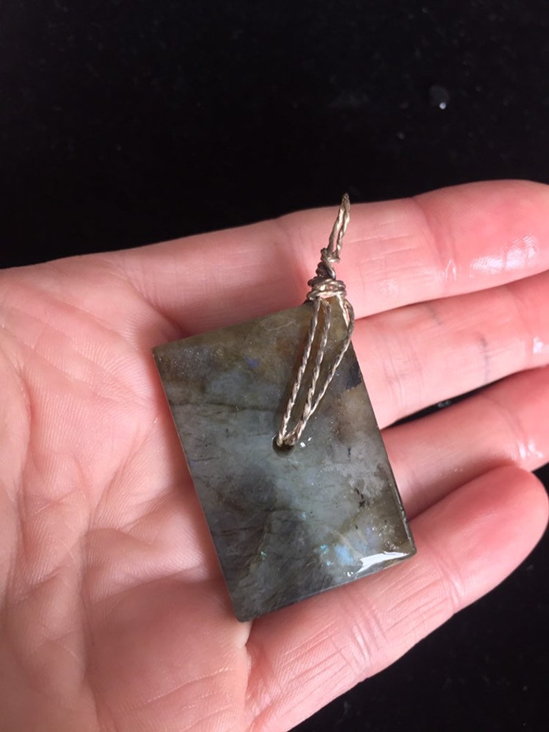Sterling Silver Labradorite Large Pendant Necklace Handmade USA geometric symbol minimalist jewelry one of a kind