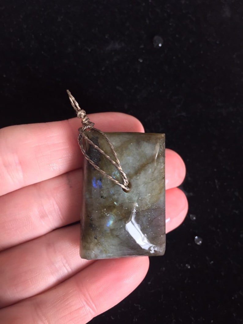Sterling Silver Labradorite Large Pendant Necklace Handmade USA geometric symbol minimalist jewelry one of a kind