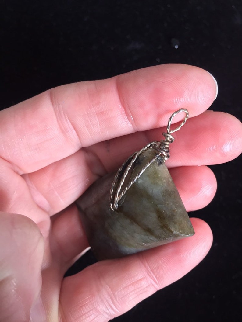Sterling Silver Labradorite Large Pendant Necklace Handmade USA geometric symbol minimalist jewelry one of a kind