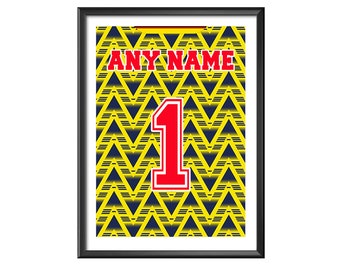 Arsenal Retro 1993 Football Shirt Print / Canvas Print -Personalised Any Name Any Number, Arsenal shirt print, arsenal retro, bruised banana