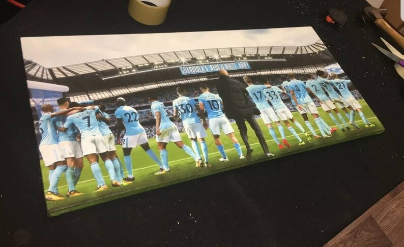 Manchester City mcfc 18/19 Guardiola's Blue & White Army champions Canvas image 3